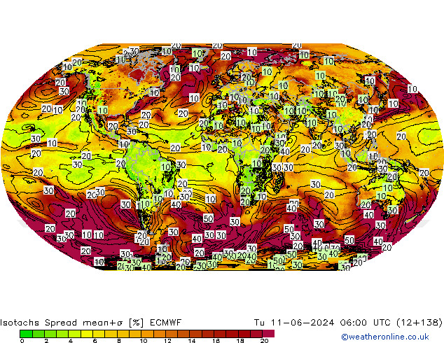 Isotachs Spread ECMWF вт 11.06.2024 06 UTC