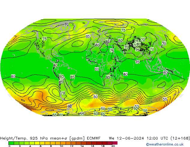 Height/Temp. 925 hPa ECMWF śro. 12.06.2024 12 UTC