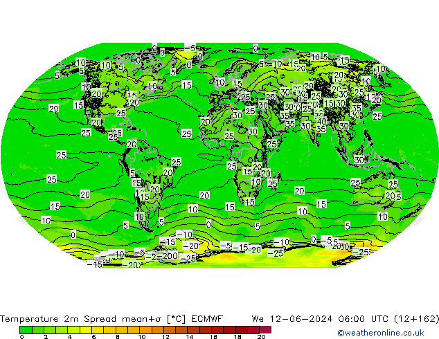 Temperaturkarte Spread ECMWF Mi 12.06.2024 06 UTC