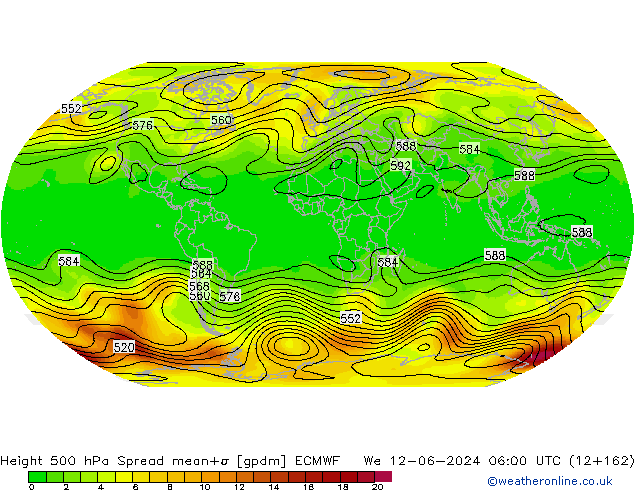 Height 500 hPa Spread ECMWF śro. 12.06.2024 06 UTC