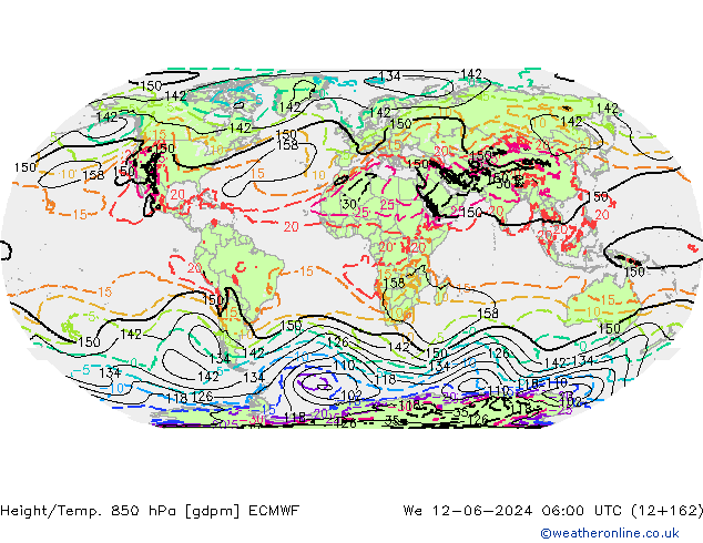 Height/Temp. 850 hPa ECMWF śro. 12.06.2024 06 UTC