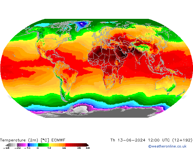 Temperaturkarte (2m) ECMWF Do 13.06.2024 12 UTC