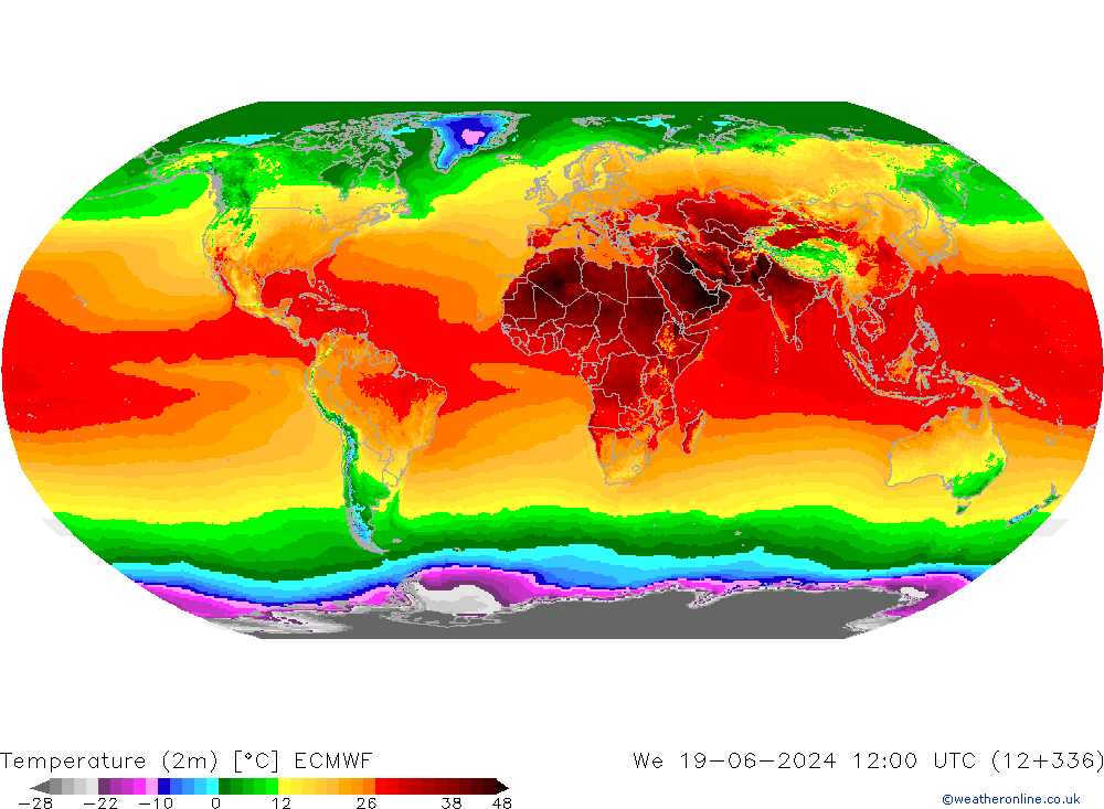 Temperature (2m) ECMWF We 19.06.2024 12 UTC