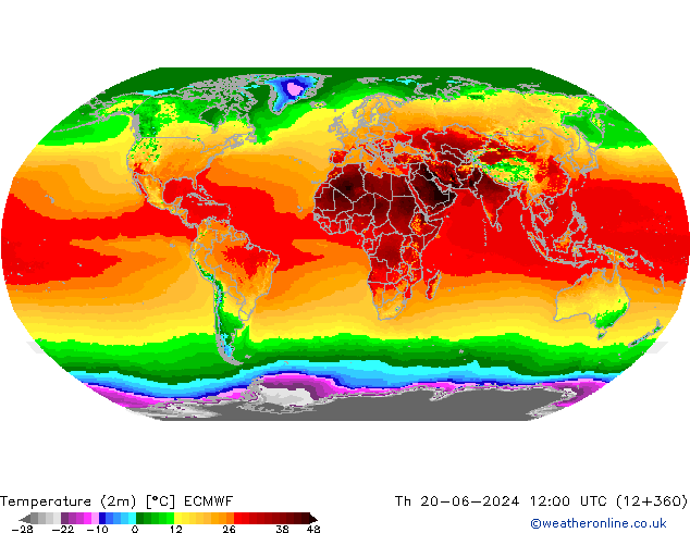 Temperatura (2m) ECMWF jue 20.06.2024 12 UTC