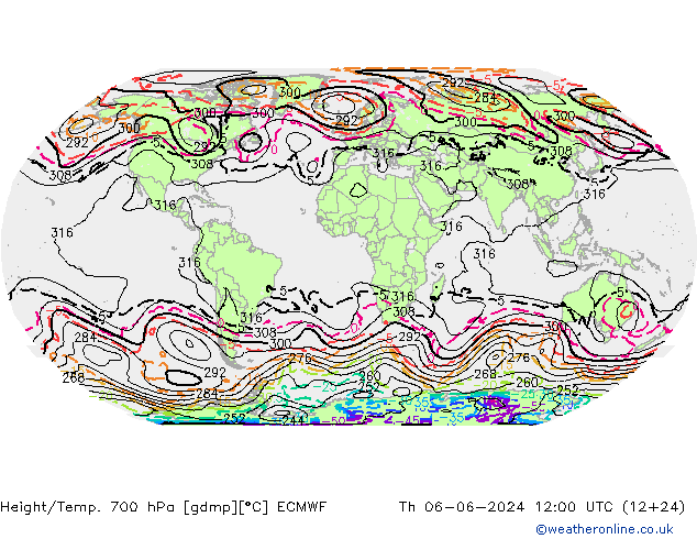 Height/Temp. 700 hPa ECMWF Th 06.06.2024 12 UTC