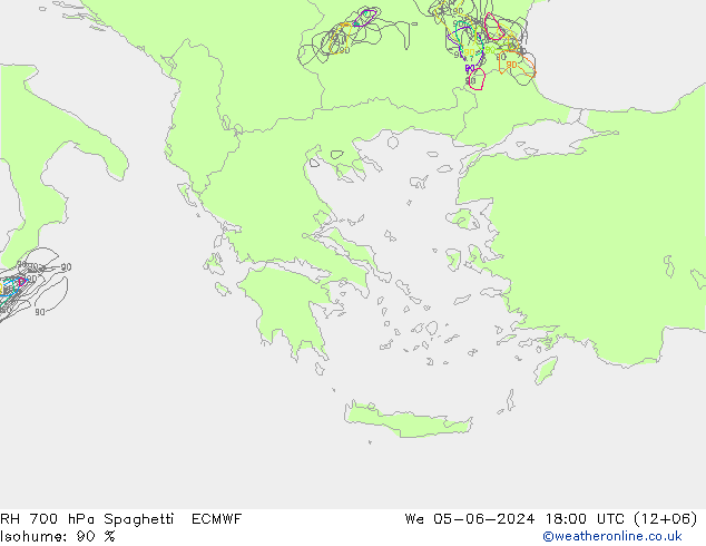 RH 700 hPa Spaghetti ECMWF St 05.06.2024 18 UTC