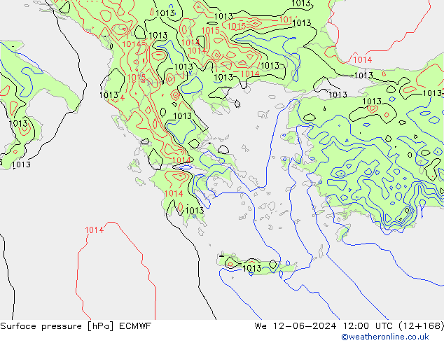 Presión superficial ECMWF mié 12.06.2024 12 UTC