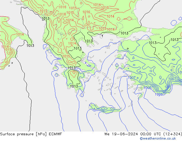 Luchtdruk (Grond) ECMWF wo 19.06.2024 00 UTC