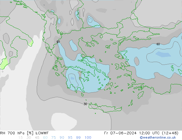 Humidité rel. 700 hPa ECMWF ven 07.06.2024 12 UTC