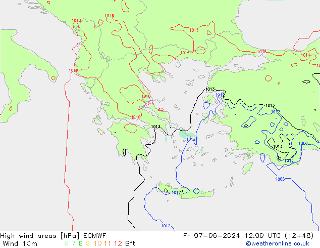 High wind areas ECMWF ven 07.06.2024 12 UTC