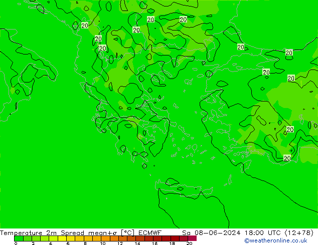 Sıcaklık Haritası 2m Spread ECMWF Cts 08.06.2024 18 UTC