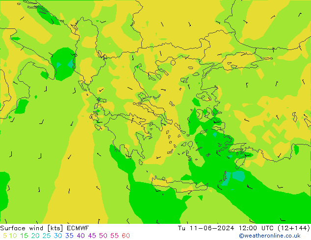 Vento 10 m ECMWF mar 11.06.2024 12 UTC