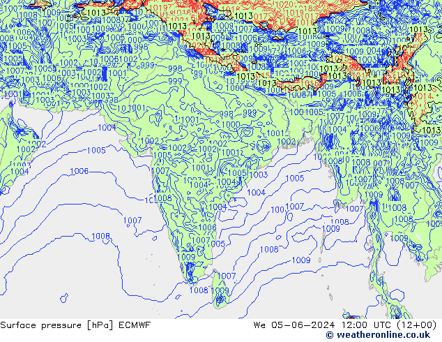 Presión superficial ECMWF mié 05.06.2024 12 UTC