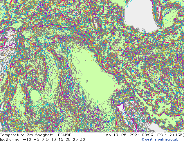 Temperature 2m Spaghetti ECMWF Po 10.06.2024 00 UTC