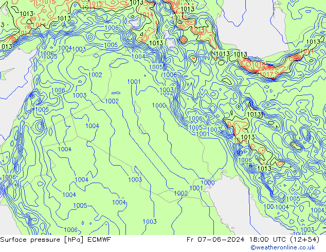 Atmosférický tlak ECMWF Pá 07.06.2024 18 UTC