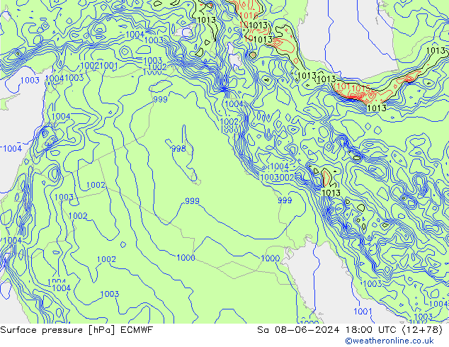 Surface pressure ECMWF Sa 08.06.2024 18 UTC