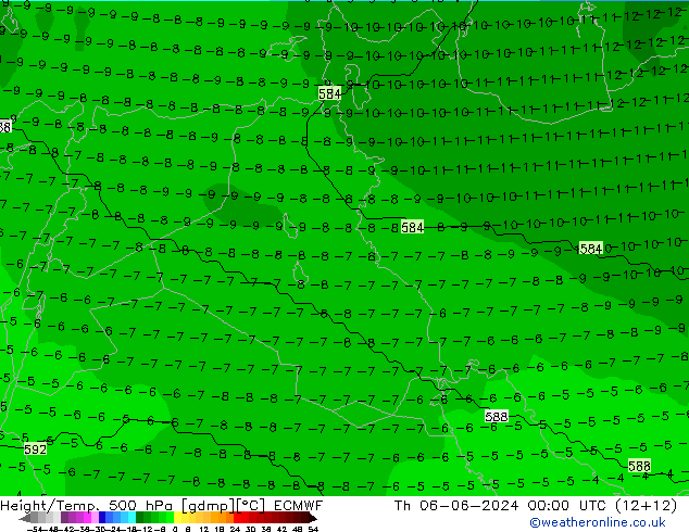 Height/Temp. 500 hPa ECMWF gio 06.06.2024 00 UTC