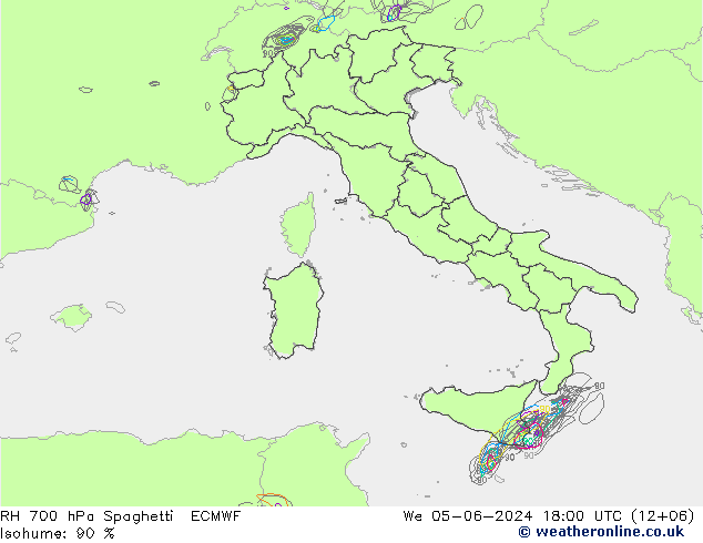 RH 700 hPa Spaghetti ECMWF śro. 05.06.2024 18 UTC