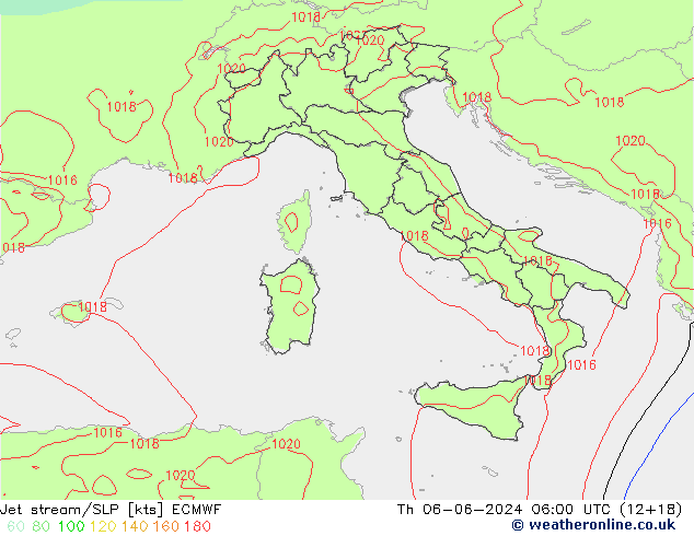 Corrente a getto ECMWF gio 06.06.2024 06 UTC