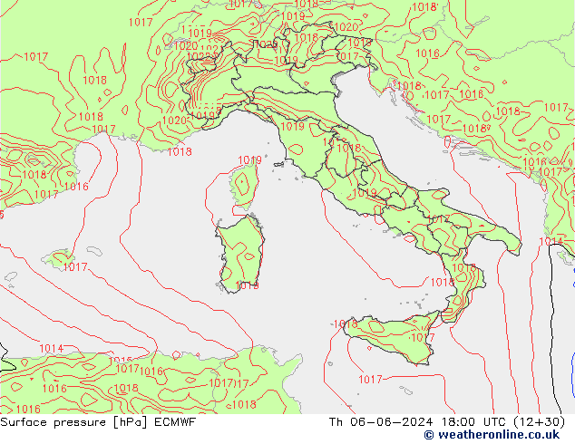 Surface pressure ECMWF Th 06.06.2024 18 UTC