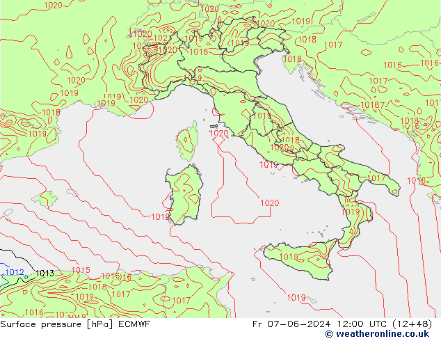 Surface pressure ECMWF Fr 07.06.2024 12 UTC