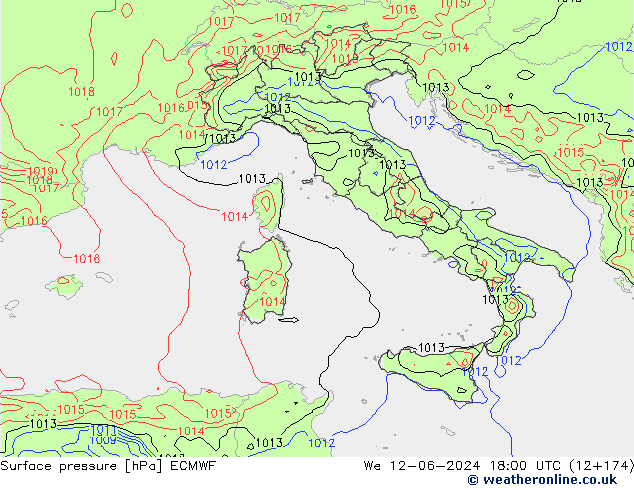 Surface pressure ECMWF We 12.06.2024 18 UTC