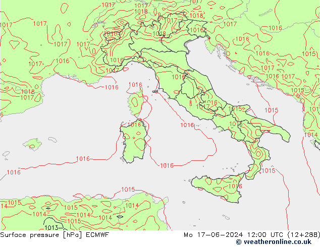 Bodendruck ECMWF Mo 17.06.2024 12 UTC