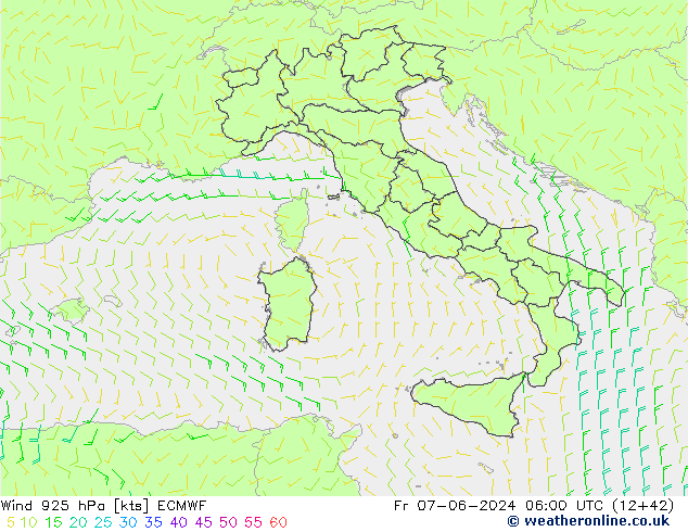 wiatr 925 hPa ECMWF pt. 07.06.2024 06 UTC