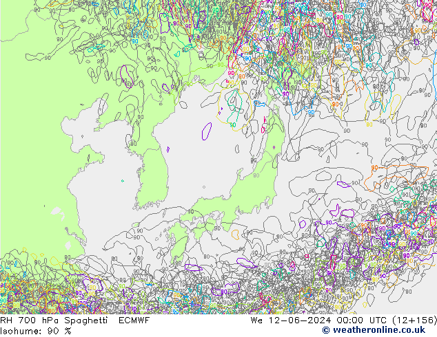 RH 700 hPa Spaghetti ECMWF We 12.06.2024 00 UTC