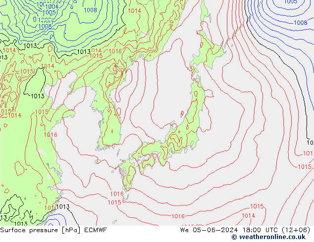 Luchtdruk (Grond) ECMWF wo 05.06.2024 18 UTC