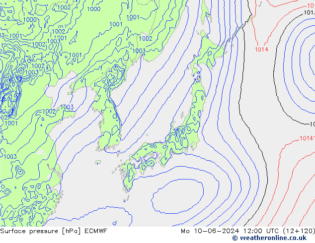 pressão do solo ECMWF Seg 10.06.2024 12 UTC