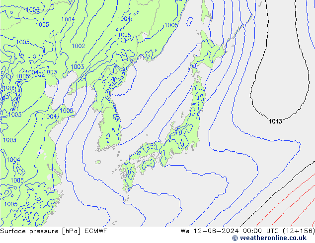 Presión superficial ECMWF mié 12.06.2024 00 UTC