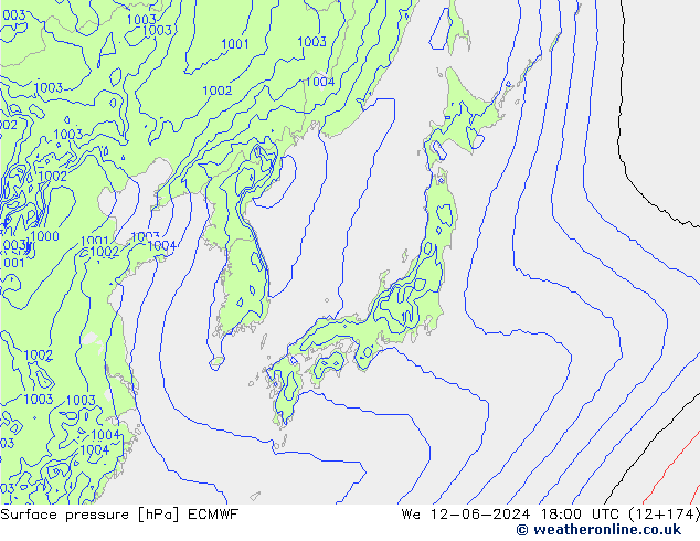 Luchtdruk (Grond) ECMWF wo 12.06.2024 18 UTC