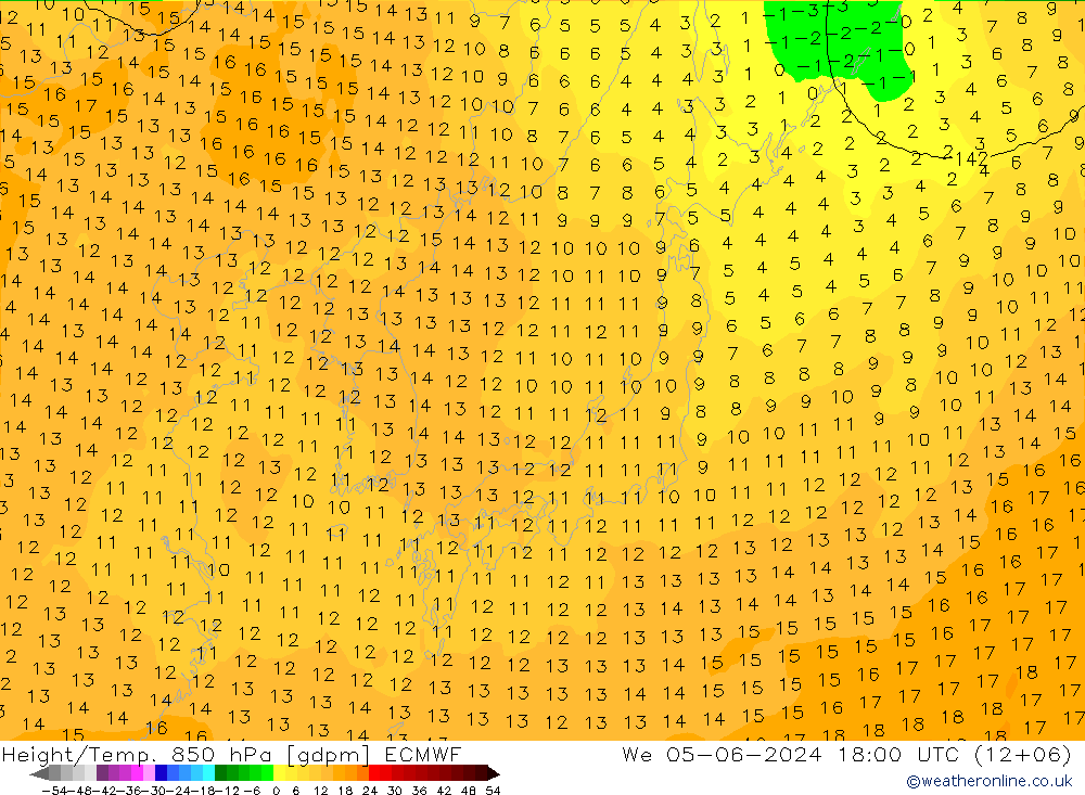 Yükseklik/Sıc. 850 hPa ECMWF Çar 05.06.2024 18 UTC