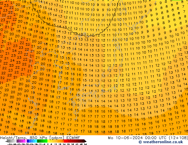 Yükseklik/Sıc. 850 hPa ECMWF Pzt 10.06.2024 00 UTC