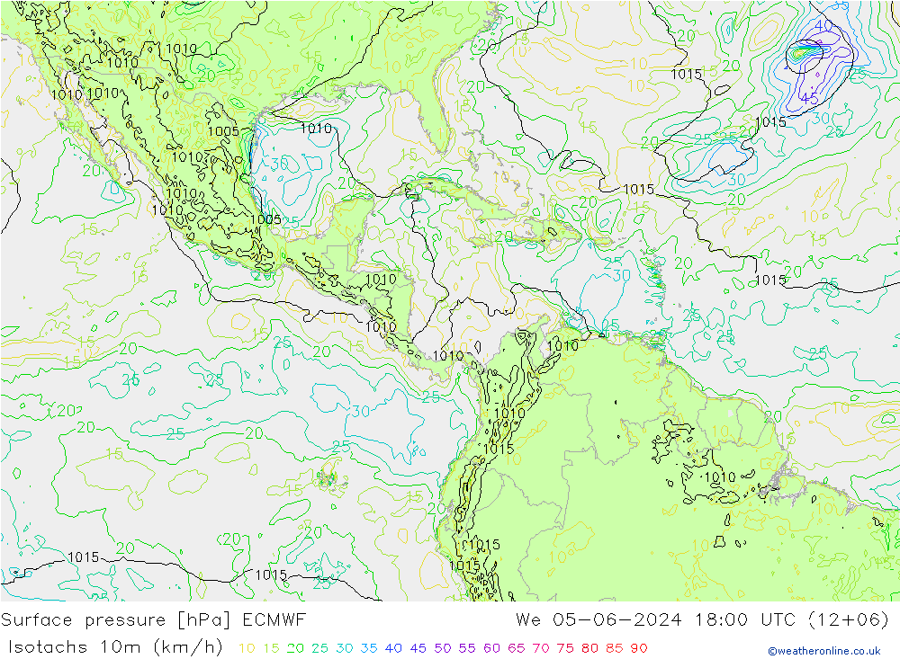 Isotachs (kph) ECMWF We 05.06.2024 18 UTC