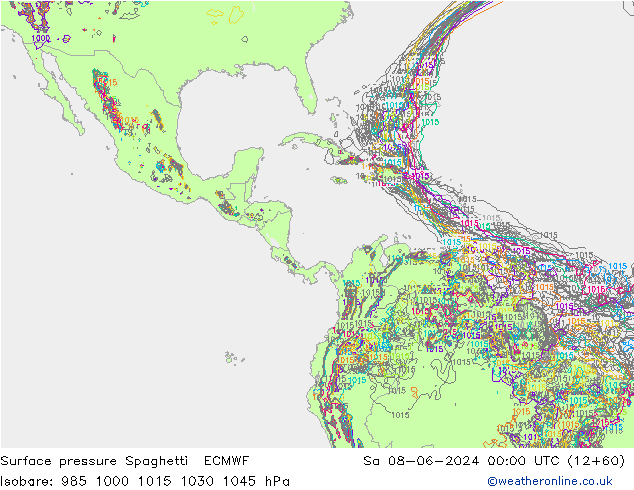 приземное давление Spaghetti ECMWF сб 08.06.2024 00 UTC