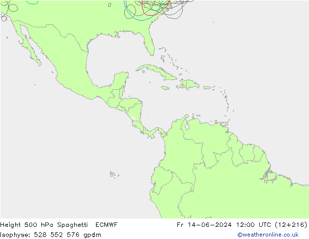 Height 500 hPa Spaghetti ECMWF  14.06.2024 12 UTC
