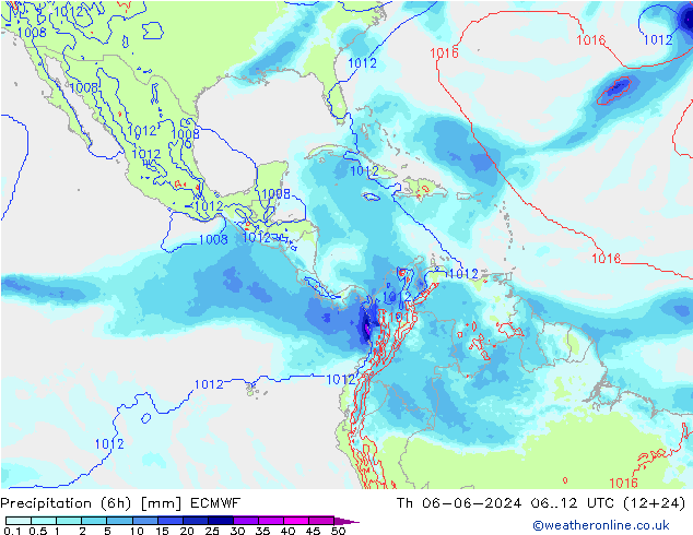 Precipitation (6h) ECMWF Th 06.06.2024 12 UTC