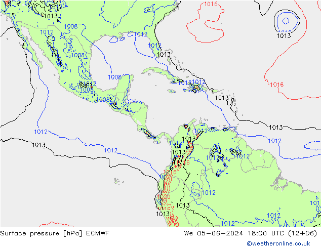 Presión superficial ECMWF mié 05.06.2024 18 UTC