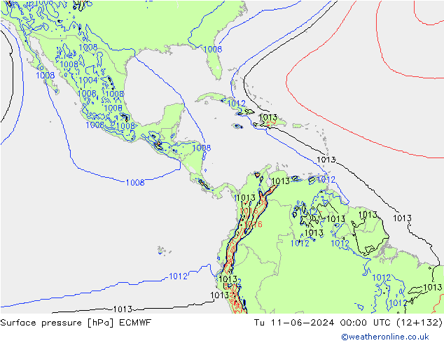 приземное давление ECMWF вт 11.06.2024 00 UTC