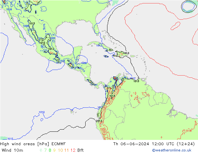 High wind areas ECMWF Th 06.06.2024 12 UTC