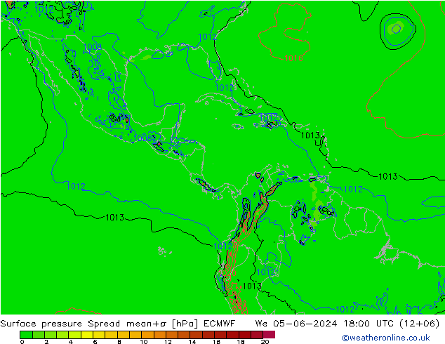 Yer basıncı Spread ECMWF Çar 05.06.2024 18 UTC