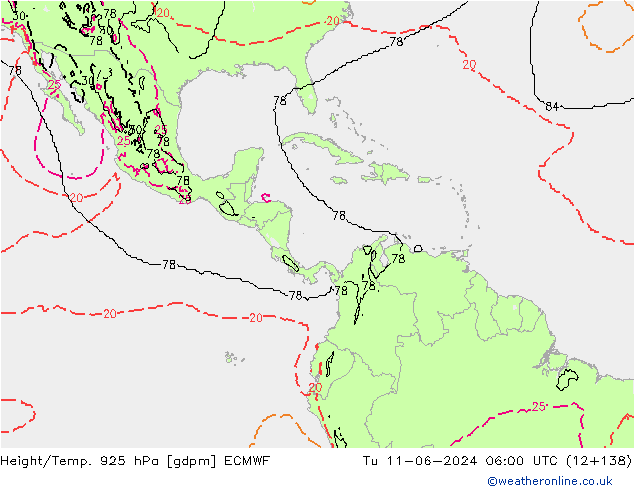 Height/Temp. 925 hPa ECMWF wto. 11.06.2024 06 UTC