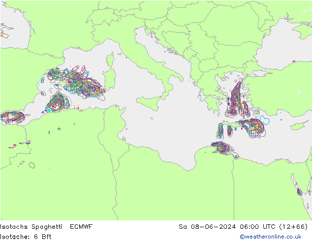 Isotachs Spaghetti ECMWF sab 08.06.2024 06 UTC