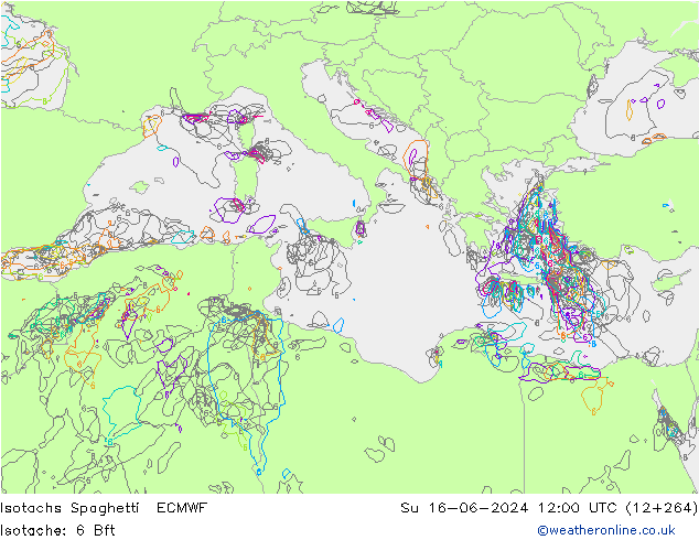 Isotachs Spaghetti ECMWF Su 16.06.2024 12 UTC