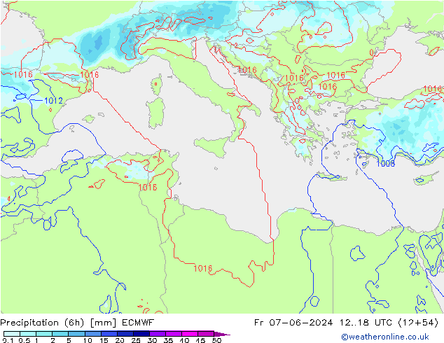 Precipitation (6h) ECMWF Pá 07.06.2024 18 UTC