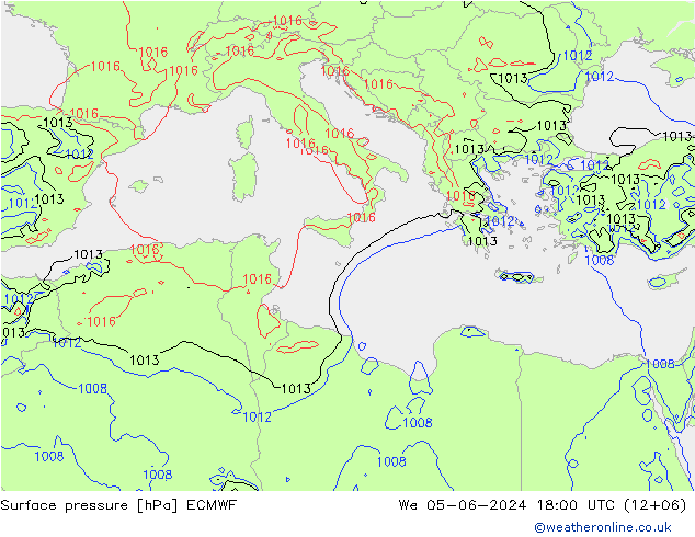 Presión superficial ECMWF mié 05.06.2024 18 UTC