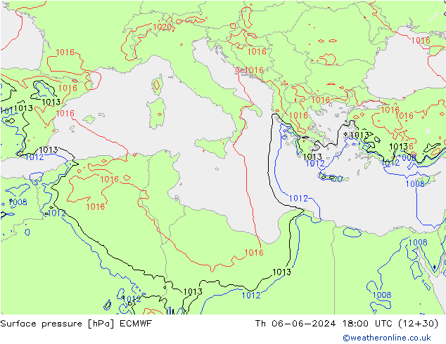 Presión superficial ECMWF jue 06.06.2024 18 UTC