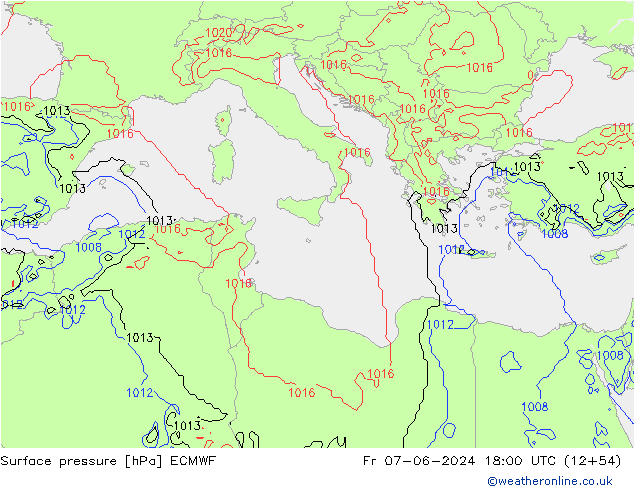 Atmosférický tlak ECMWF Pá 07.06.2024 18 UTC